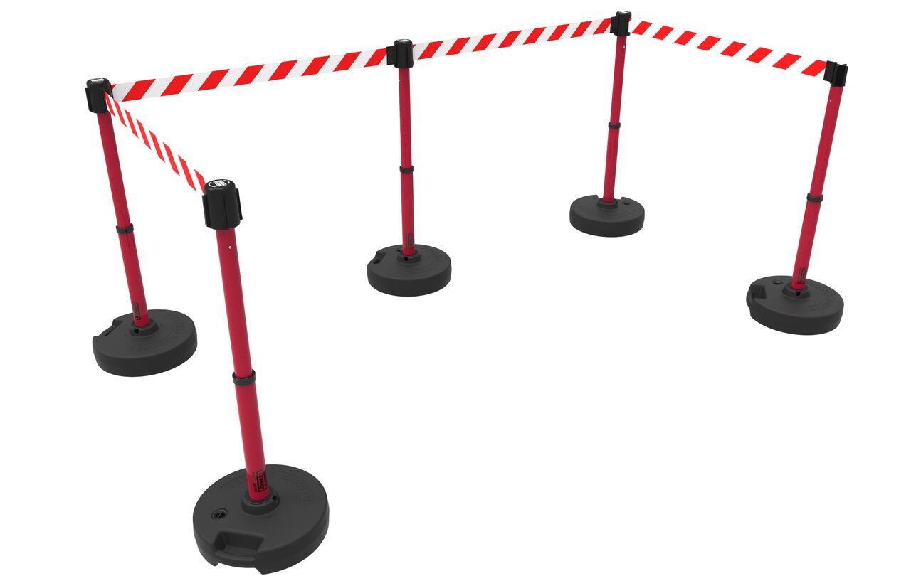 Banner Stakes Plus Barrier Set X5 With Red/White Diagonal Striped Banner